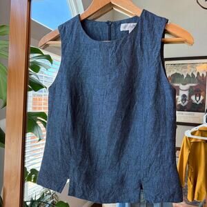 90s Linen Blend Sleeveless Top Navy Minimalist Petite Workwear
